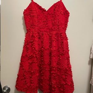 Red flower appliqué dress